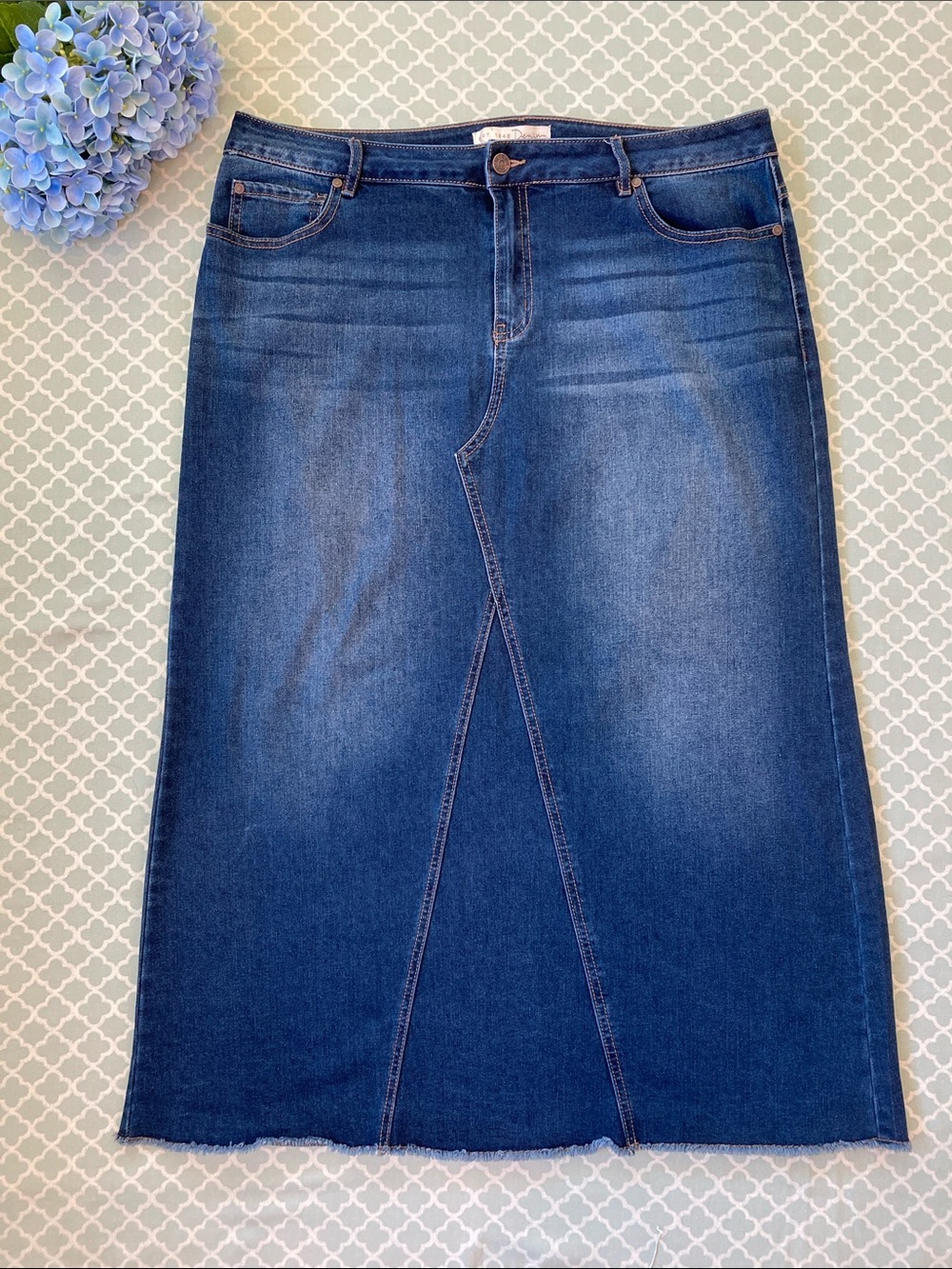 Cato Dark Denim Maxi Skirt Frayed Hem 16W